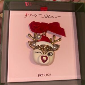 Betsey Johnson Winking Reindeer Brooch with Red and Gold Details